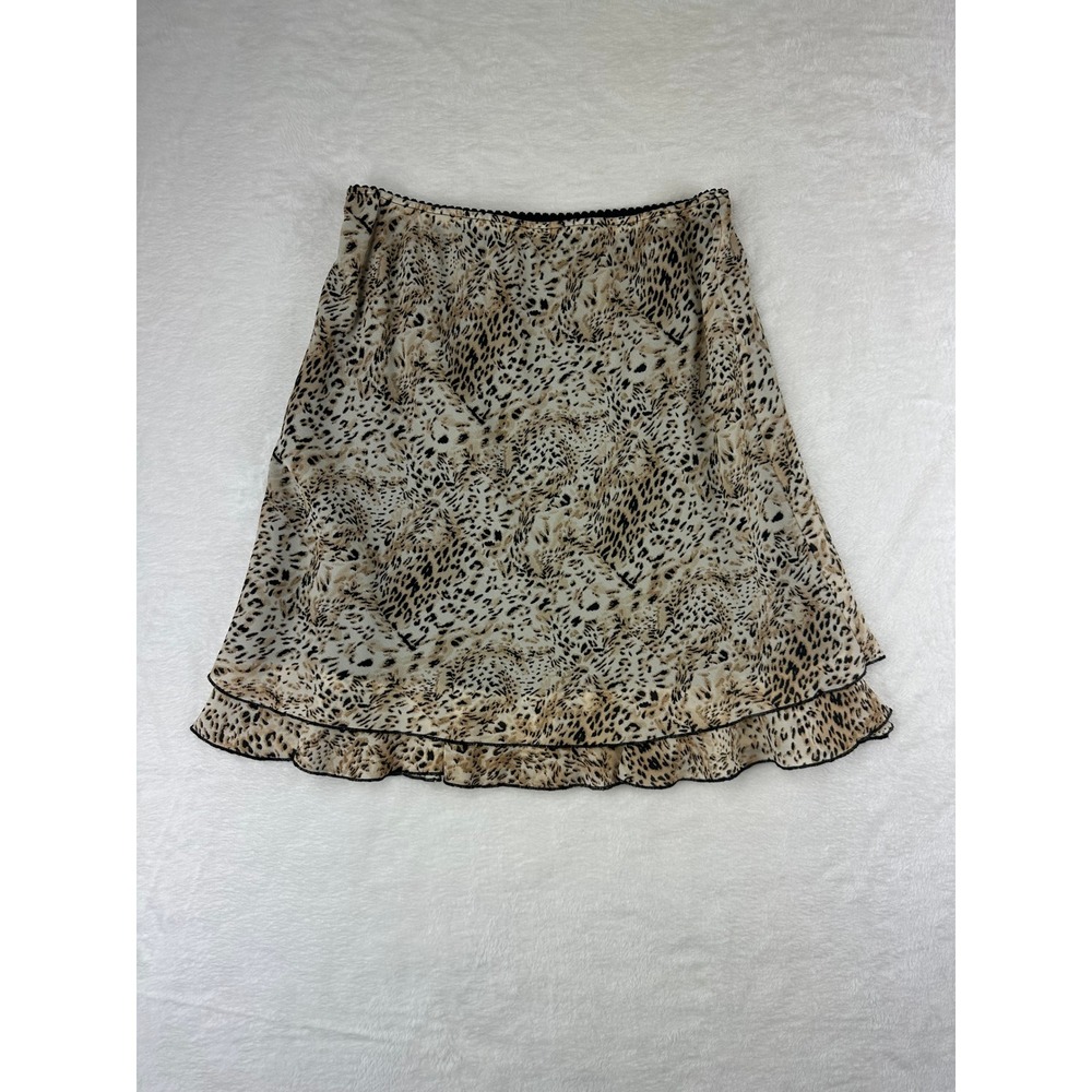 Briggs Skirt Womens Petite M Leopard Print Regular Fit Tan Animal Ruffle Y2K